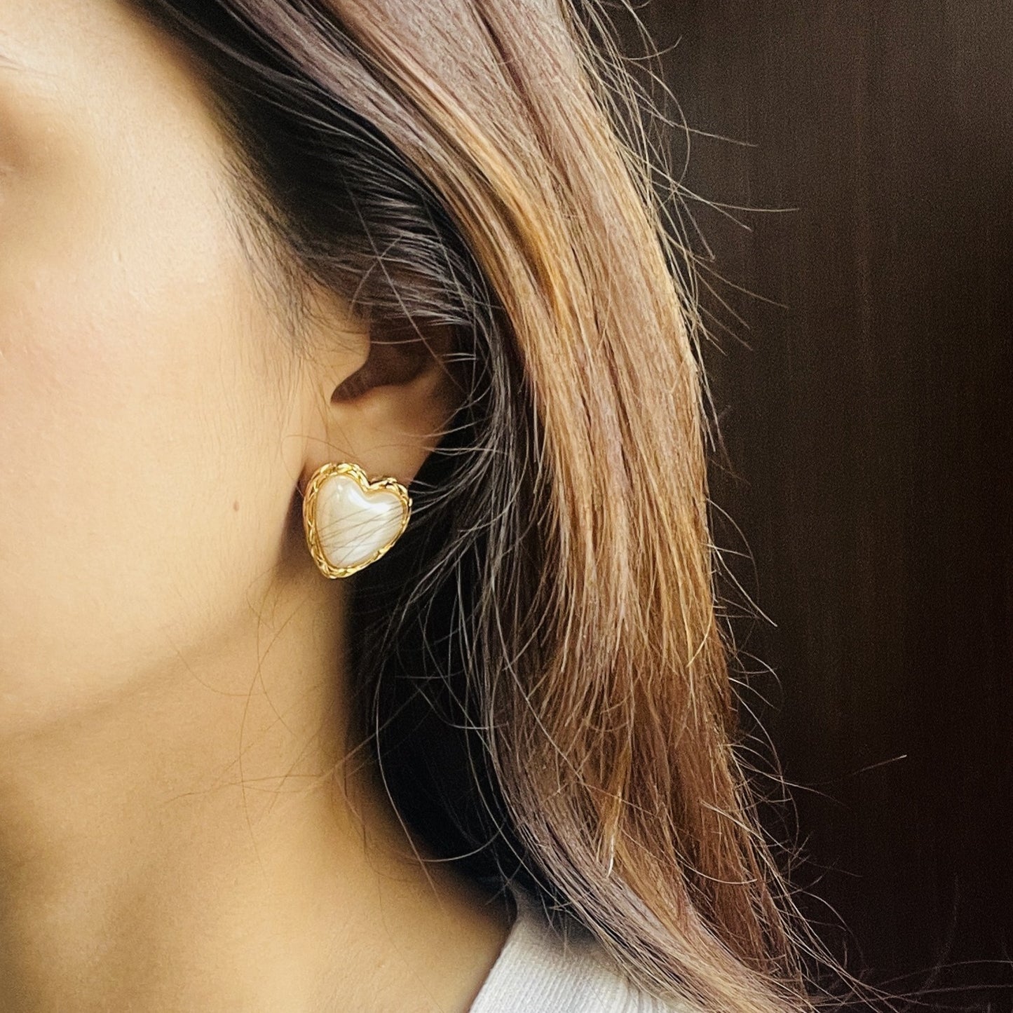 Mother of Pearl Heart Studs